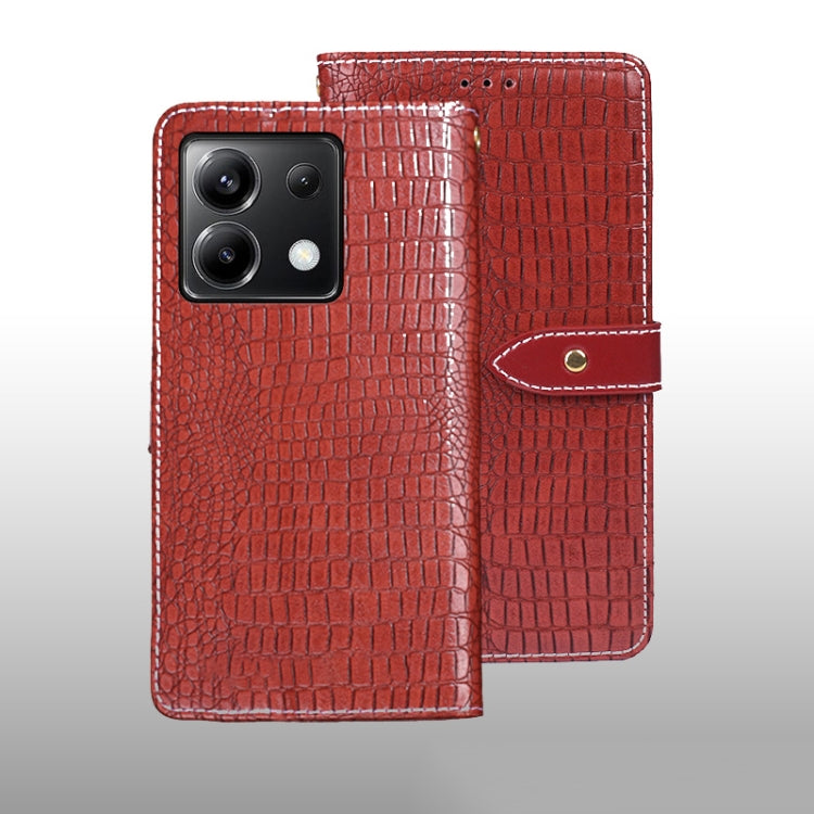 Red crocodile-texture leather folio phone case with magnetic strap and camera cutout