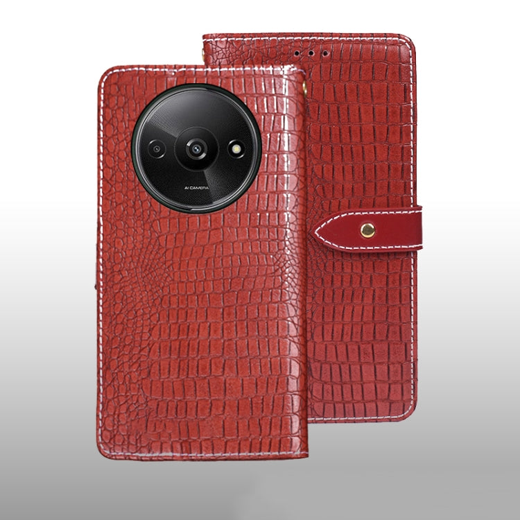 Crocodile-texture leather phone wallet case, red, flip cover with camera cutout
