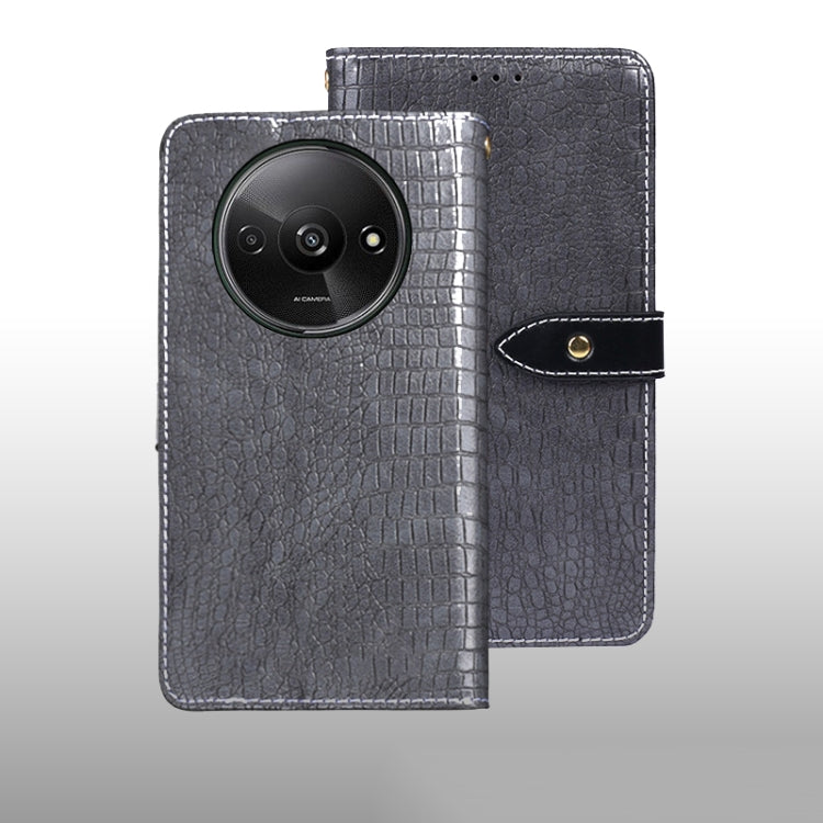 Crocodile-texture leather phone wallet case, dark grey, flip cover with camera cutout