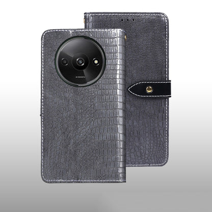 Crocodile-texture leather phone wallet case, dark grey, flip cover with camera cutout
