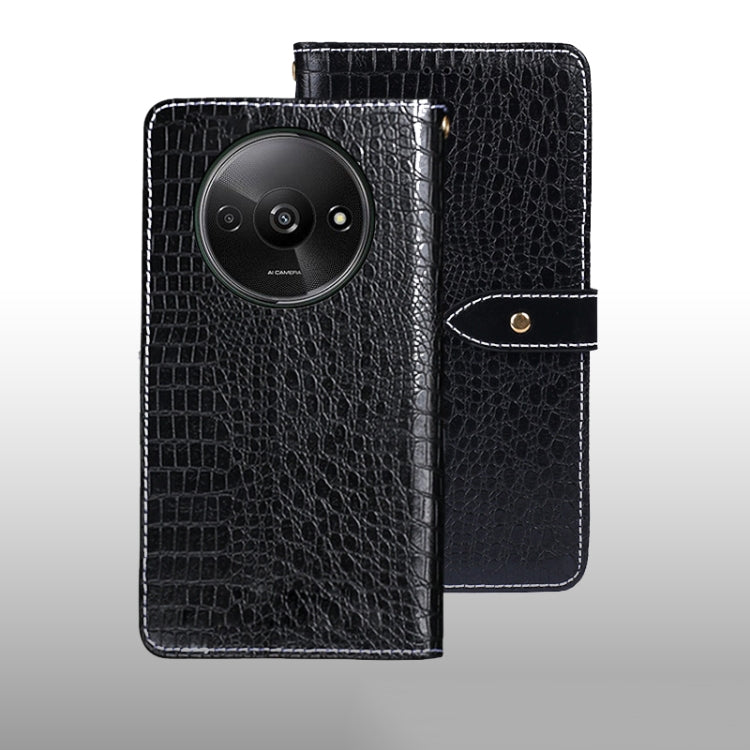 Crocodile-texture leather phone wallet case, black, flip cover with camera cutout