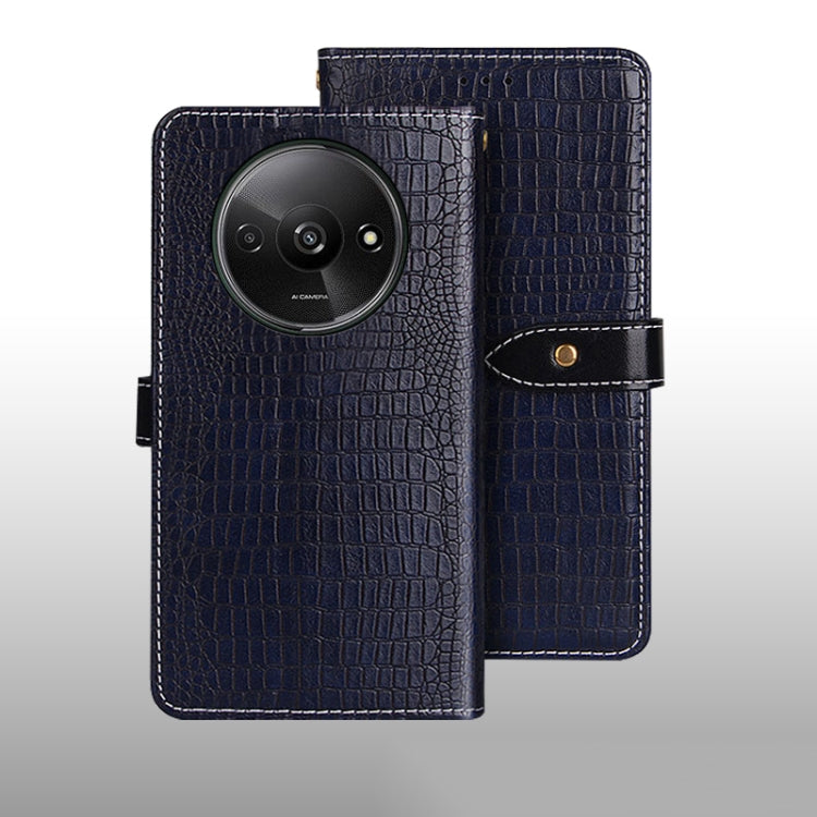 Crocodile-texture leather phone wallet case, dark blue, flip cover with camera cutout