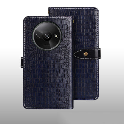 Crocodile-texture leather phone wallet case, dark blue, flip cover with camera cutout