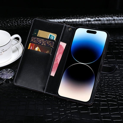 Crocodile-texture leather phone case wallet, black, with card slots and magnetic closure