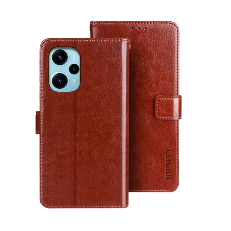 Brown crazy-horse leather wallet phone case with magnetic flap and card holder.