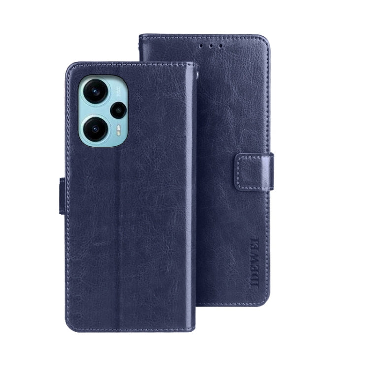 Dark blue crazy-horse leather wallet phone case with magnetic flap and card holder.