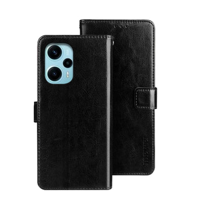 Black crazy-horse leather wallet phone case with magnetic flap and card holder.