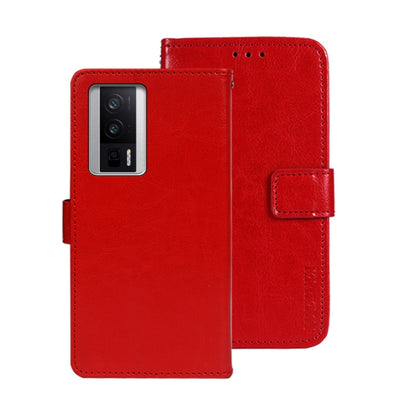 Red leather folio phone case with flip cover and front card pocket
