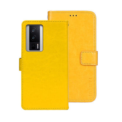Yellow leather folio phone case with flip cover and front card pocket
