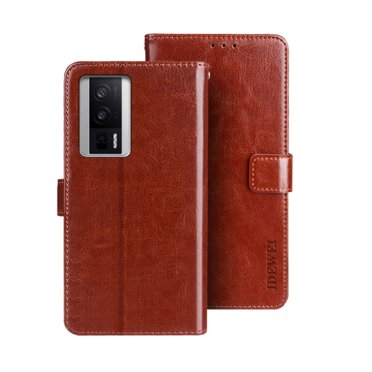 Brown leather folio phone case with flip cover and front card pocket