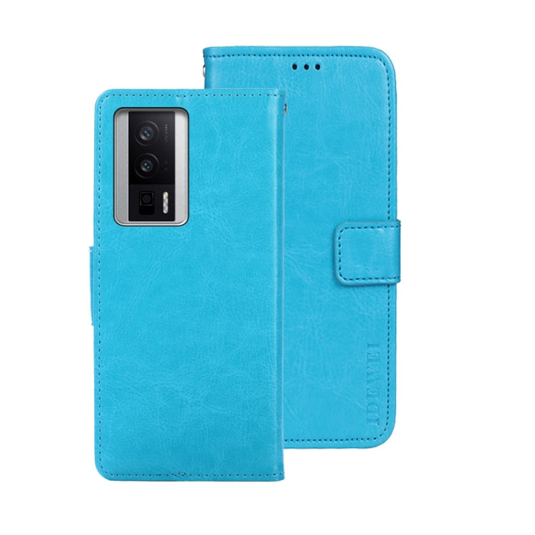 Sky blue leather folio phone case with flip cover and front card pocket