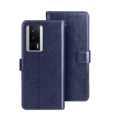 Navy blue leather folio phone case with flip cover and front card pocket