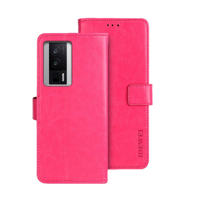 Rose red leather folio phone case with flip cover and front card pocket