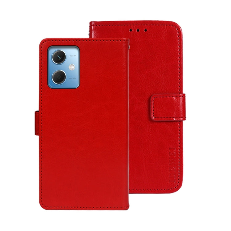 Red crazy horse leather folio phone case with card slot and camera cutout