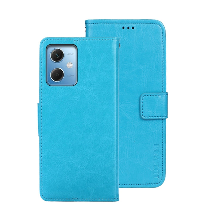 Sky blue crazy horse leather folio phone case with card slot and camera cutout