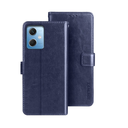Dark blue leather phone case with flip cover and wrist strap