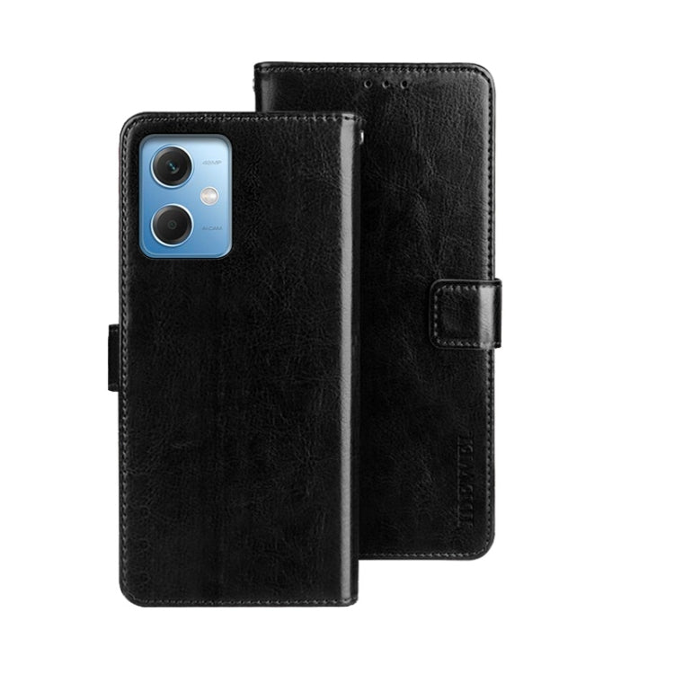 Black leather flip phone case with magnetic buckle closure