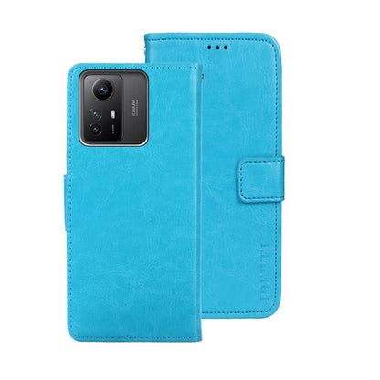 Sky blue crazy horse leather folio phone case with card slot and camera cutout