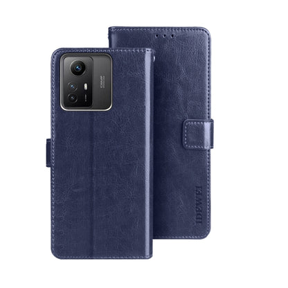Navy blue crazy horse leather folio phone case with card slot and camera cutout