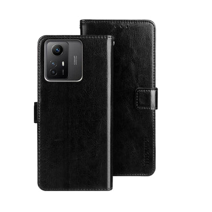 Black crazy horse leather folio phone case with card slot and camera cutout