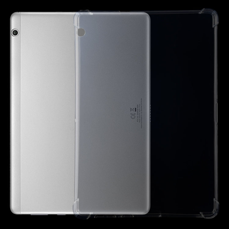 Clear TPU tablet case showing button and camera openings, slim transparent cover