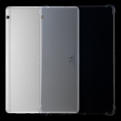 Clear TPU tablet case showing button and camera openings, slim transparent cover