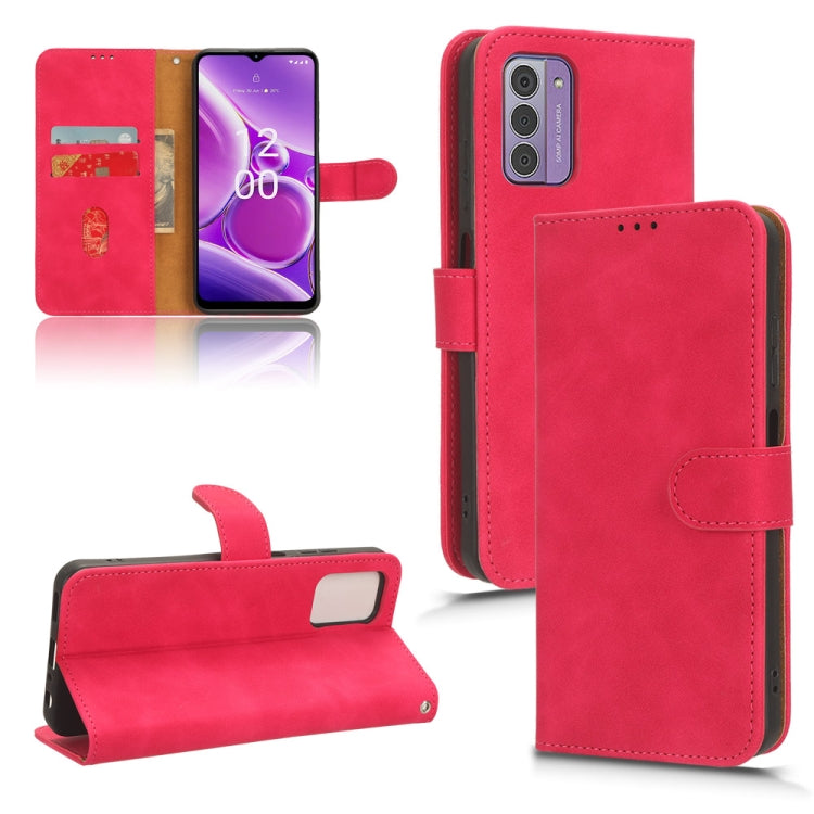 Rose red magnetic flip leather phone case showing camera cutout and front cover