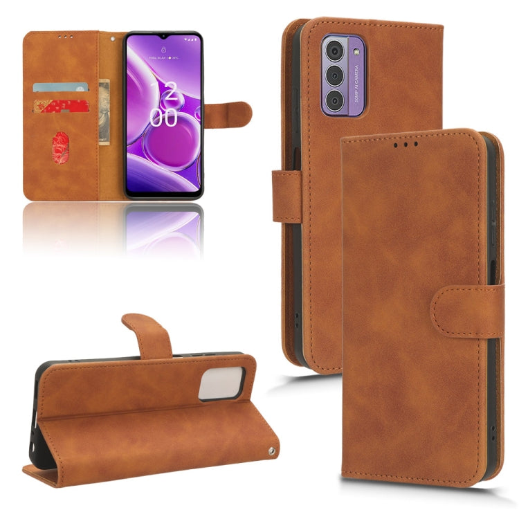 Brown magnetic flip leather phone case with folio cover and side card pocket
