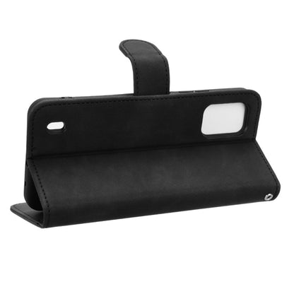 Black magnetic flip leather phone case with horizontal stand and cutout openings