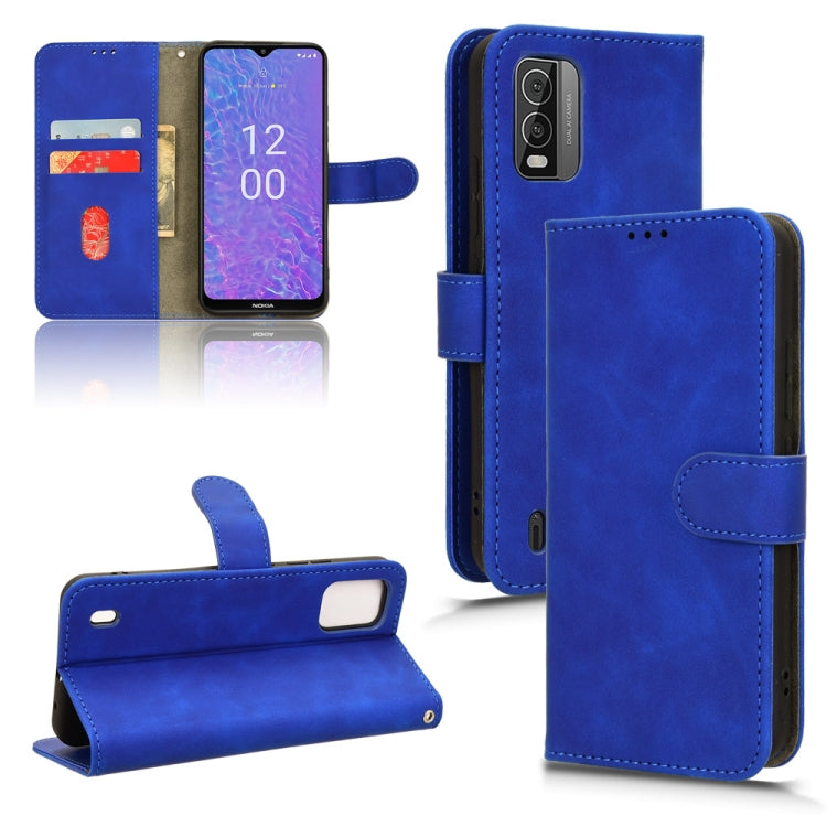 Blue magnetic flip leather phone case with card slots and built-in stand