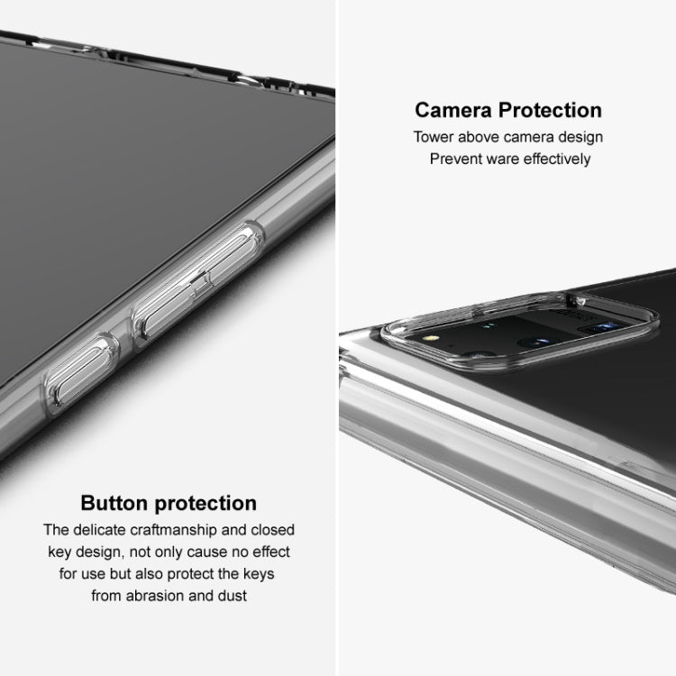 Clear TPU phone case with button protection and raised camera edge