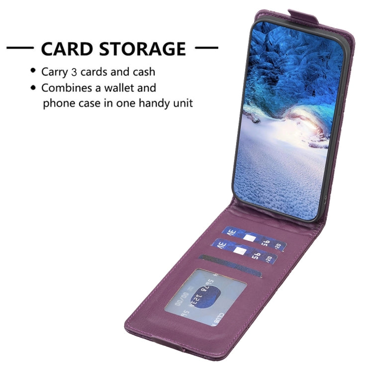 Purple leather flip phone case with card storage pocket and flip cover