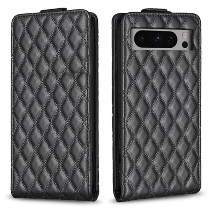 Black diamond lattice leather flip phone case with quilted chevron texture