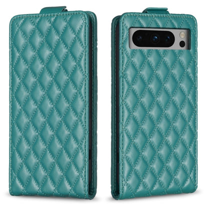 Teal diamond lattice leather flip phone case with quilted chevron texture
