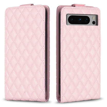 Pink diamond lattice leather flip phone case with quilted chevron texture