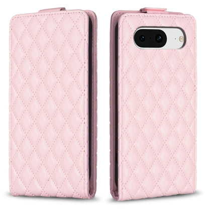 Diamond-lattice flip leather phone case in soft pink, with camera cutout
