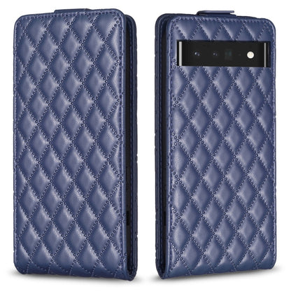 Navy leather flip phone case with diamond lattice texture and camera cutout