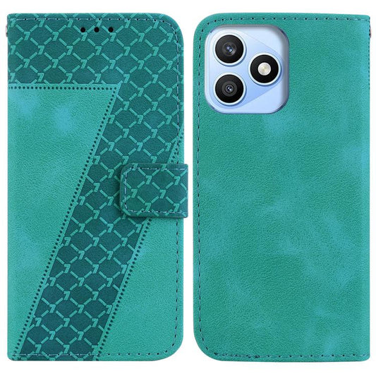 Green embossed leather wallet phone case with flip cover and card holder window