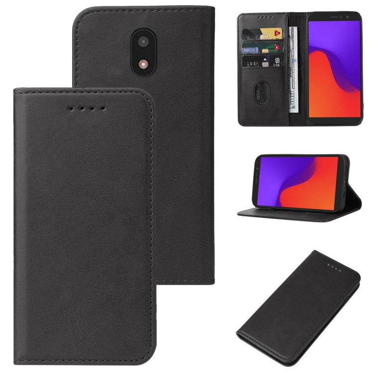 Dark gray leather phone case with magnetic closure, open card slot design