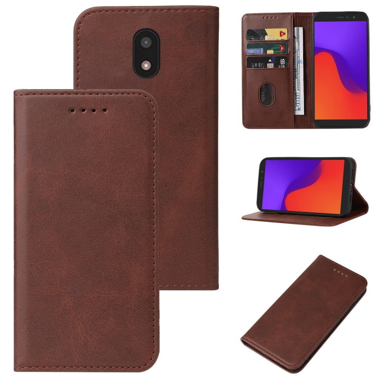 Leather phone case with magnetic closure, brown with card slots and camera cutout