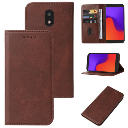 Leather phone case with magnetic closure, brown with card slots and camera cutout