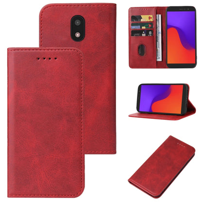 Leather phone case with magnetic closure, red with card slots and camera cutout