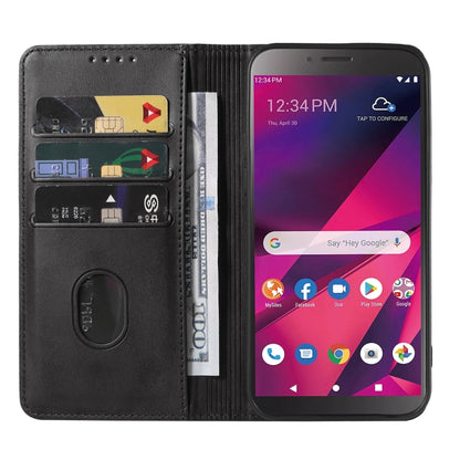 Black magnetic leather phone case with card slots and flip cover, shown open