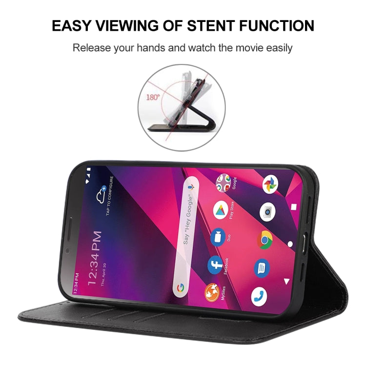 Black folio leather phone case with magnetic closure and stand for easy viewing