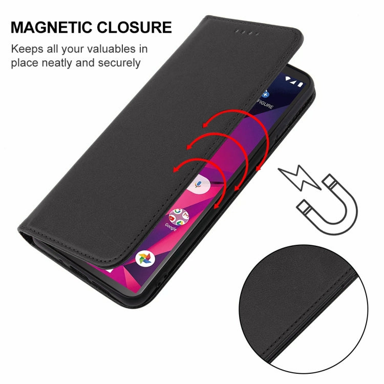 Black leather phone case with magnetic closure and front flip cover