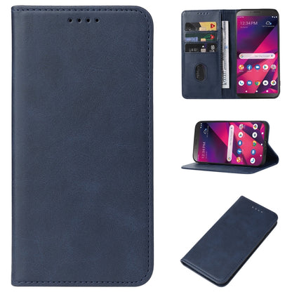 Blue leather phone case with magnetic closure and flip cover for screen protection
