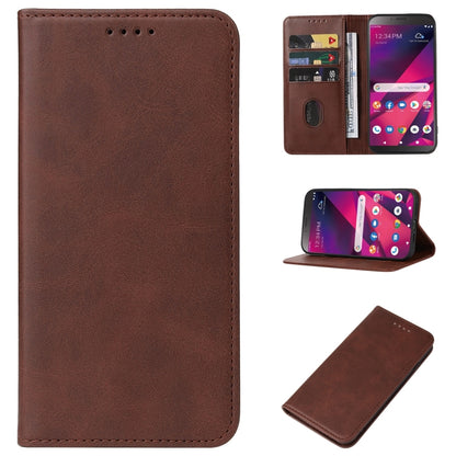 Brown leather phone case with magnetic closure and flip cover for screen protection