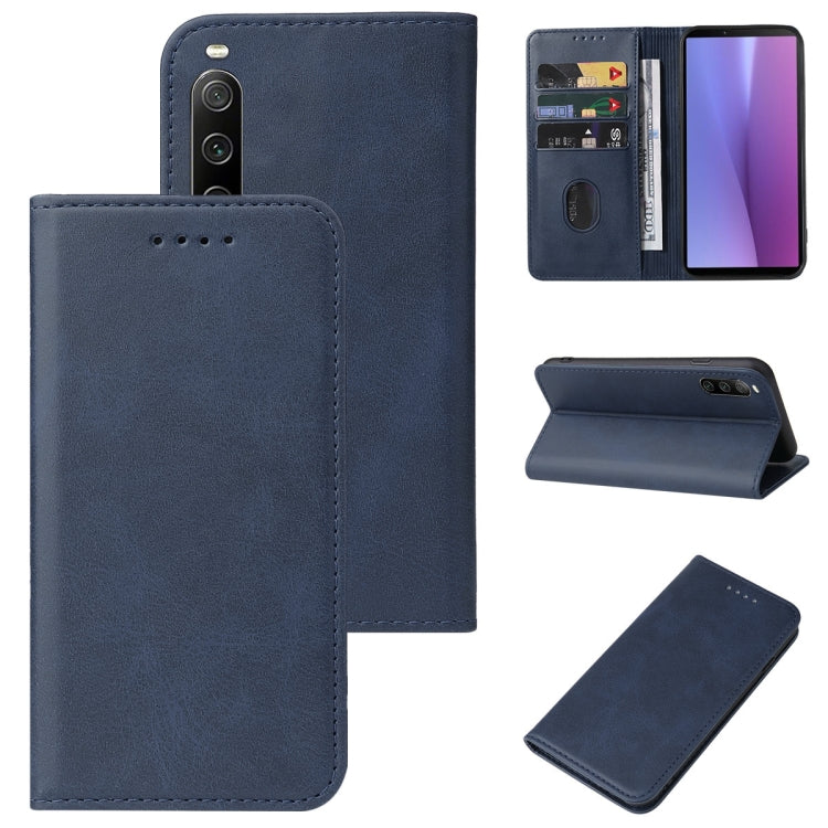 Magnetic closure leather phone case, blue folio with stitched front and card slots