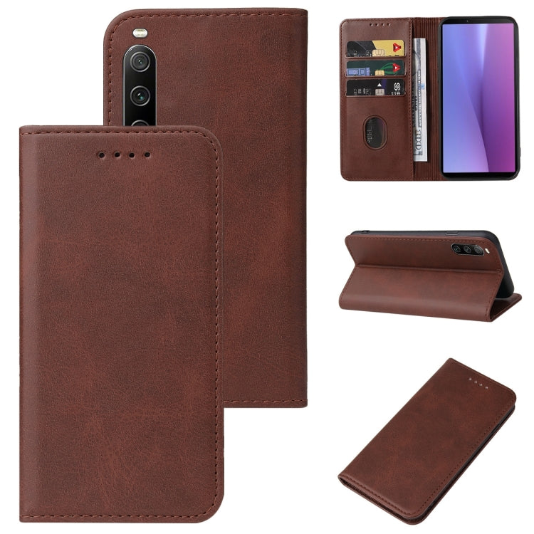 Magnetic closure leather phone case, brown folio with stitched front and card slots