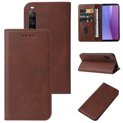 Magnetic closure leather phone case, brown folio with stitched front and card slots